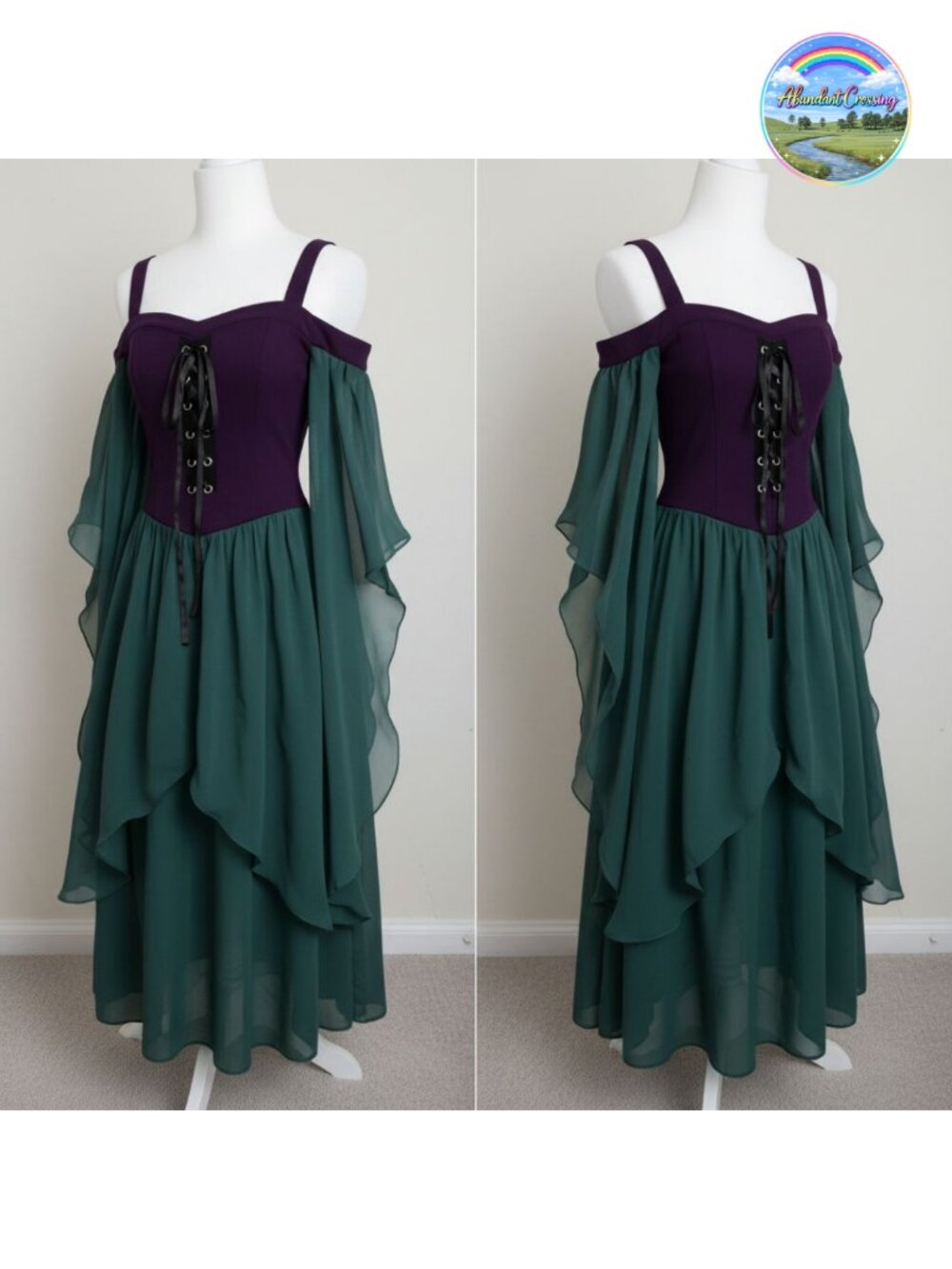 Womens Renaissance Gothic Lace Trumpet Sleeve Halloween Costume Dress